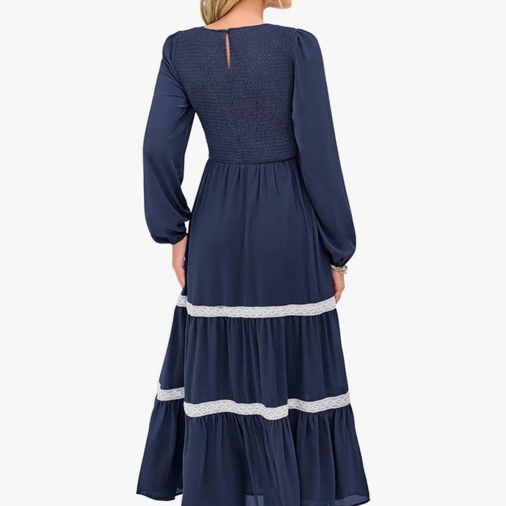 NWT Smocked Long Sleeve Maxi Dress in Navy